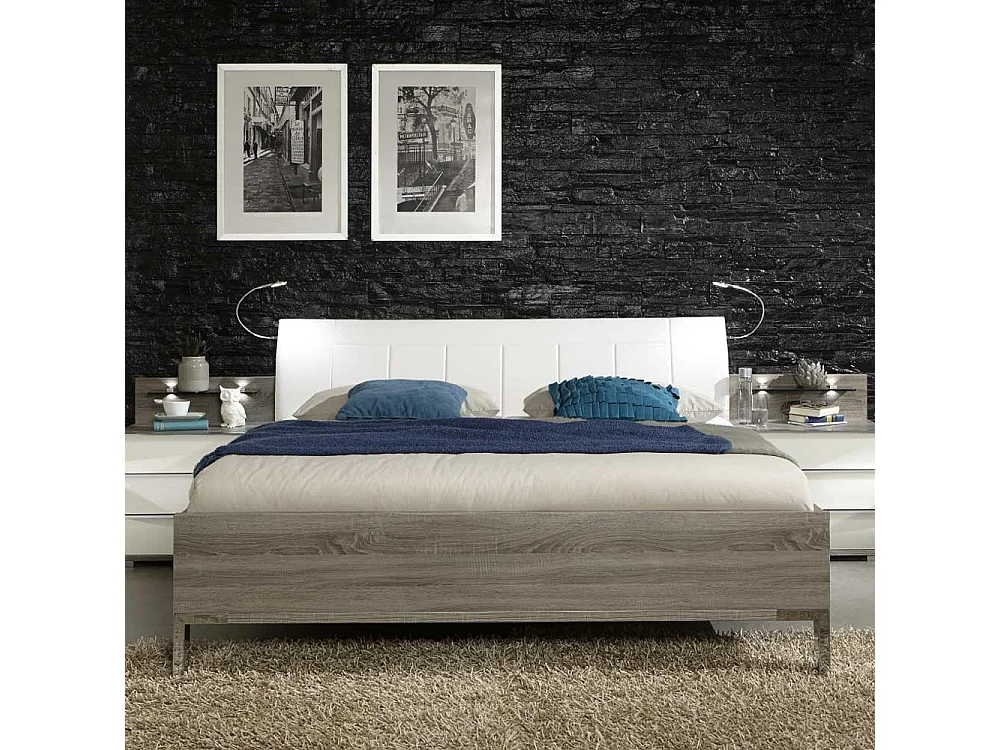 Bett mit Polsterkopfteil in Weiß Beleuchtung