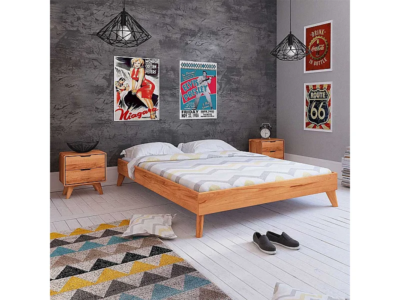 Doppelbett aus Kernbuche Massivholz Kopfteil (dreiteilig)