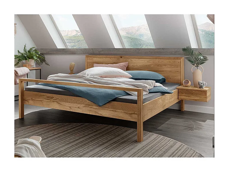Wildeiche massiv Doppelbetten in modernem Design 41 cm Einstiegshöhe