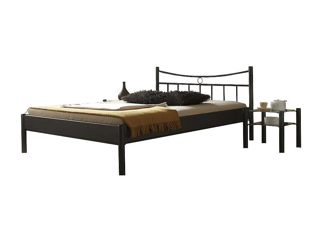 Eisenbett in Schwarz 2 Nachttische (dreiteilig)