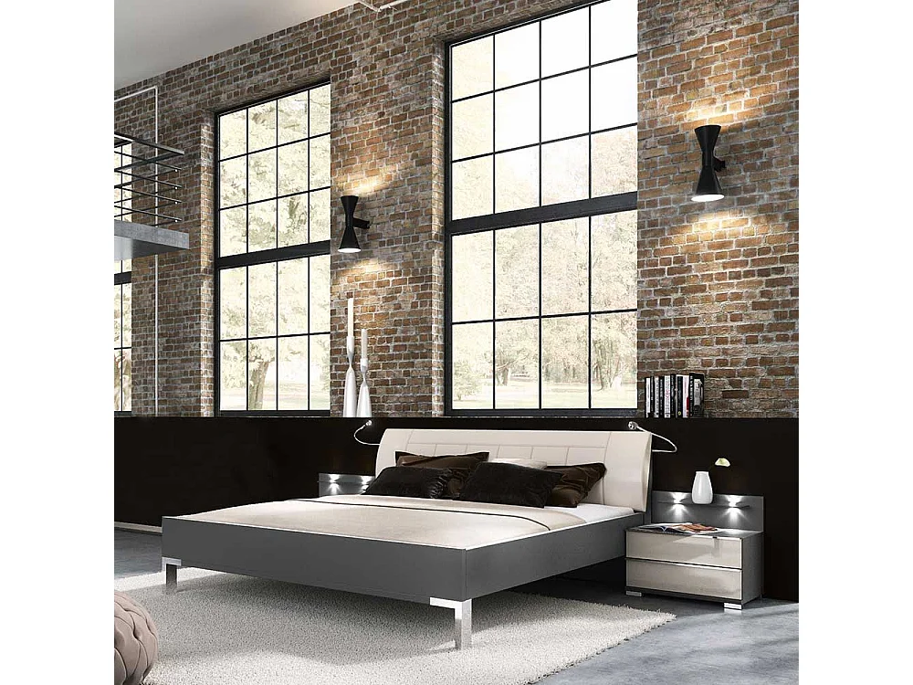 Design Doppelbett mit Nachtkonsolen LED Beleuchtung (dreiteilig)