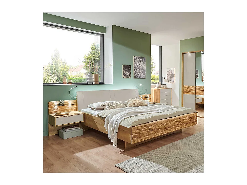 Bett mit Nachtkonsolen in Eiche Bianco Beige (dreiteilig)