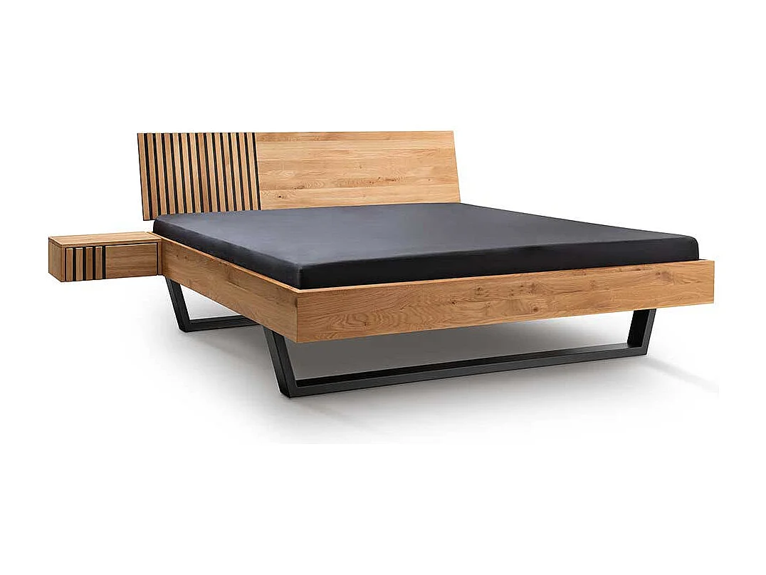 Franzoesisches Bett Wildeiche massiv im Industry Stil optionale Nachtkonsole