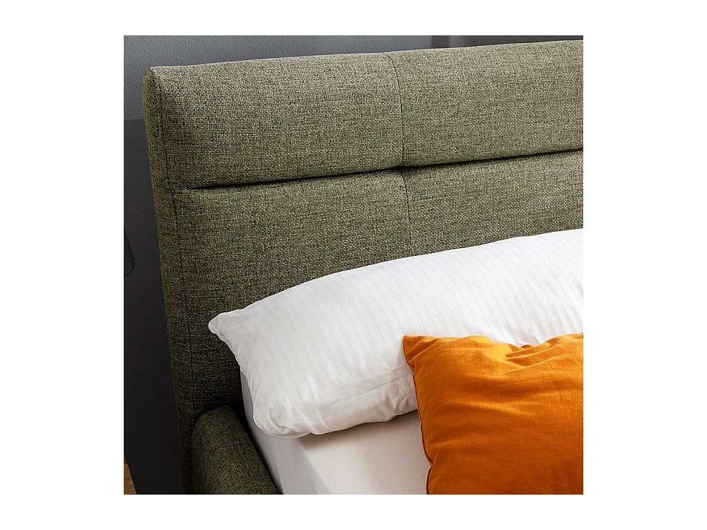 Skandi Polster Doppelbett in Grün Vierfußgestell aus Eiche