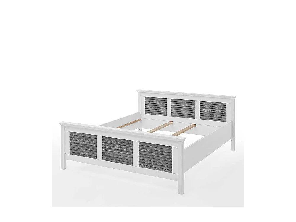 Zweifarbiges Landhaus Bett in Kiefer Grau & Weiß 94 cm Kopfteil