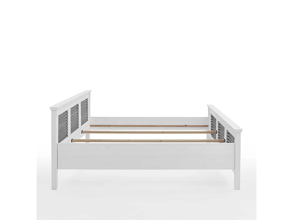 Zweifarbiges Landhaus Bett in Kiefer Grau & Weiß 94 cm Kopfteil
