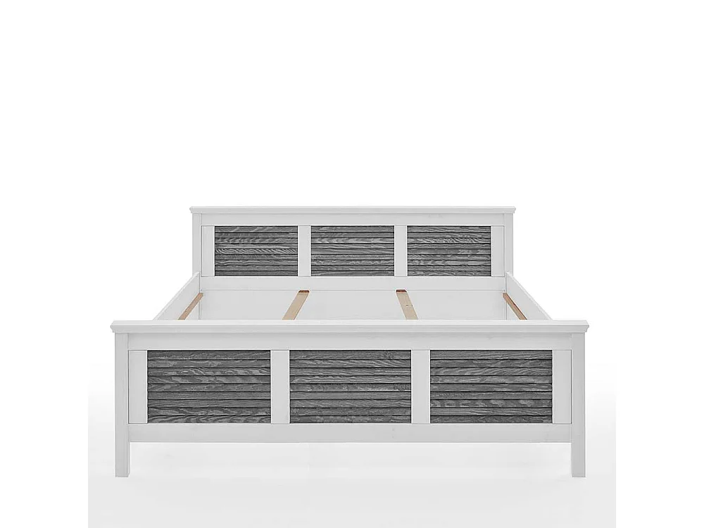 Zweifarbiges Landhaus Bett in Kiefer Grau & Weiß 94 cm Kopfteil