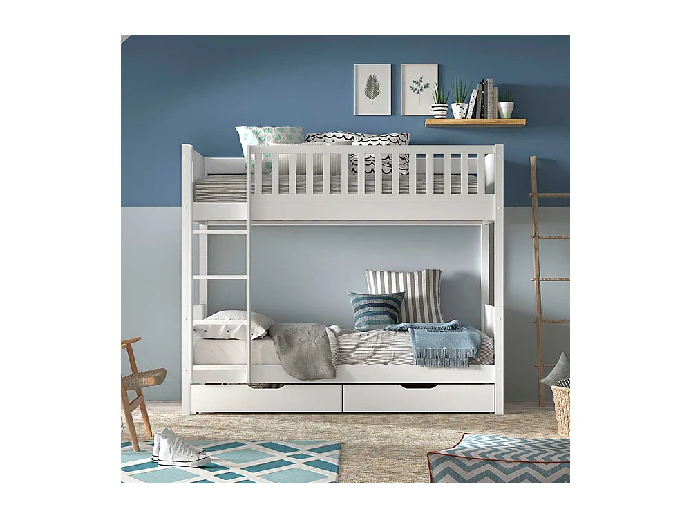 Skandi Stil Etagenbett weiss inklusive Leiter zwei Liegeflächen