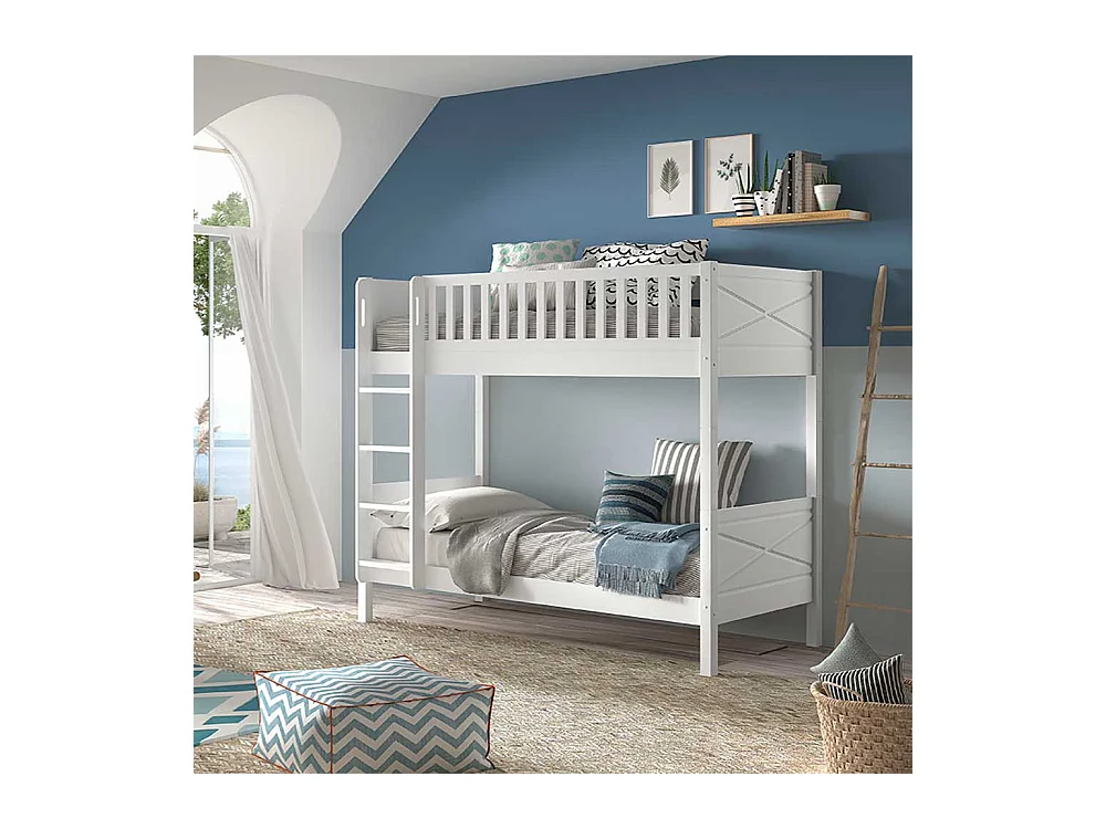 Skandi Stil Etagenbett weiss inklusive Leiter zwei Liegeflächen