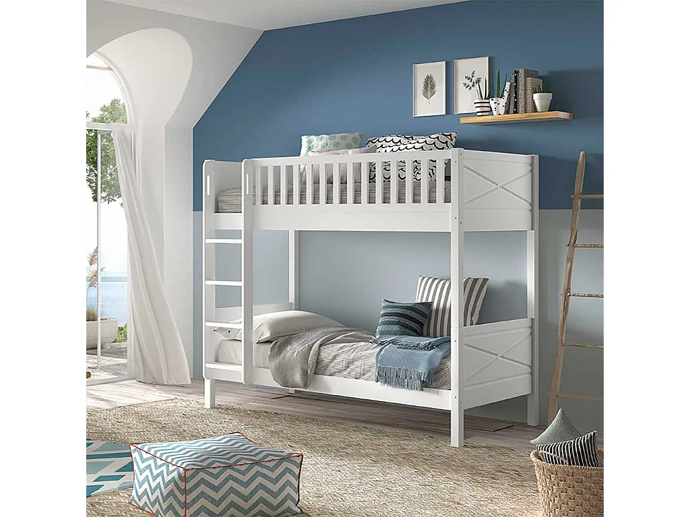 Skandi Stil Etagenbett weiss inklusive Leiter zwei Liegeflächen