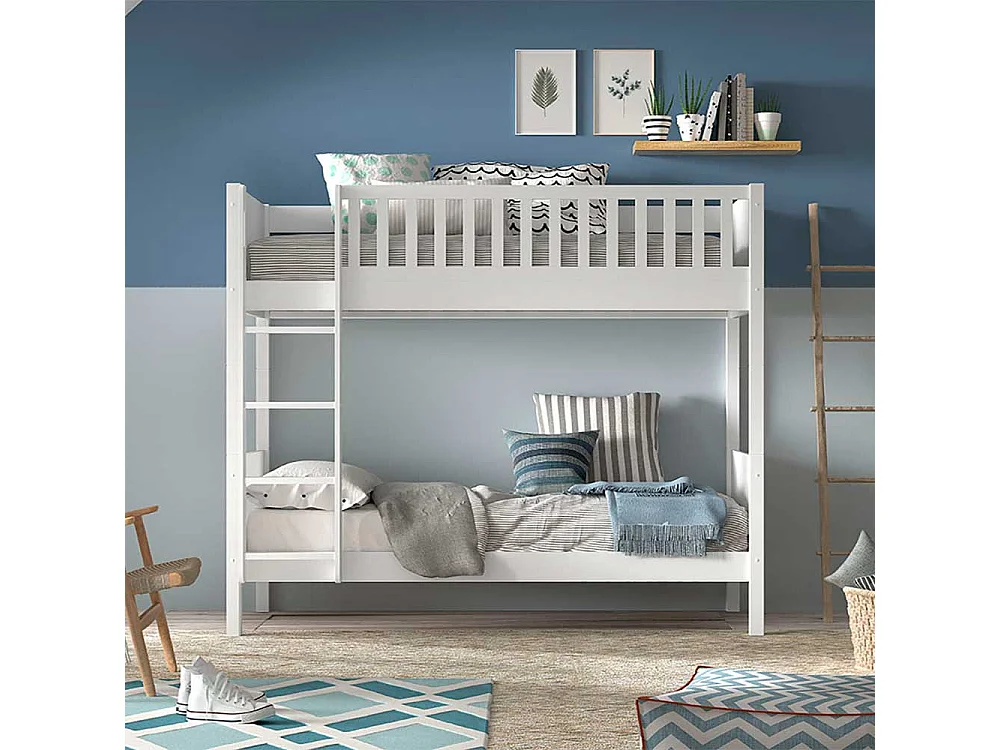 Skandi Stil Etagenbett weiss inklusive Leiter zwei Liegeflächen