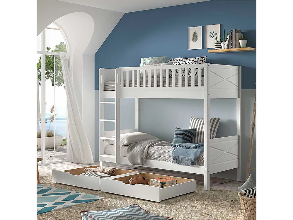 Skandi Stil Etagenbett weiss inklusive Leiter zwei Liegeflächen
