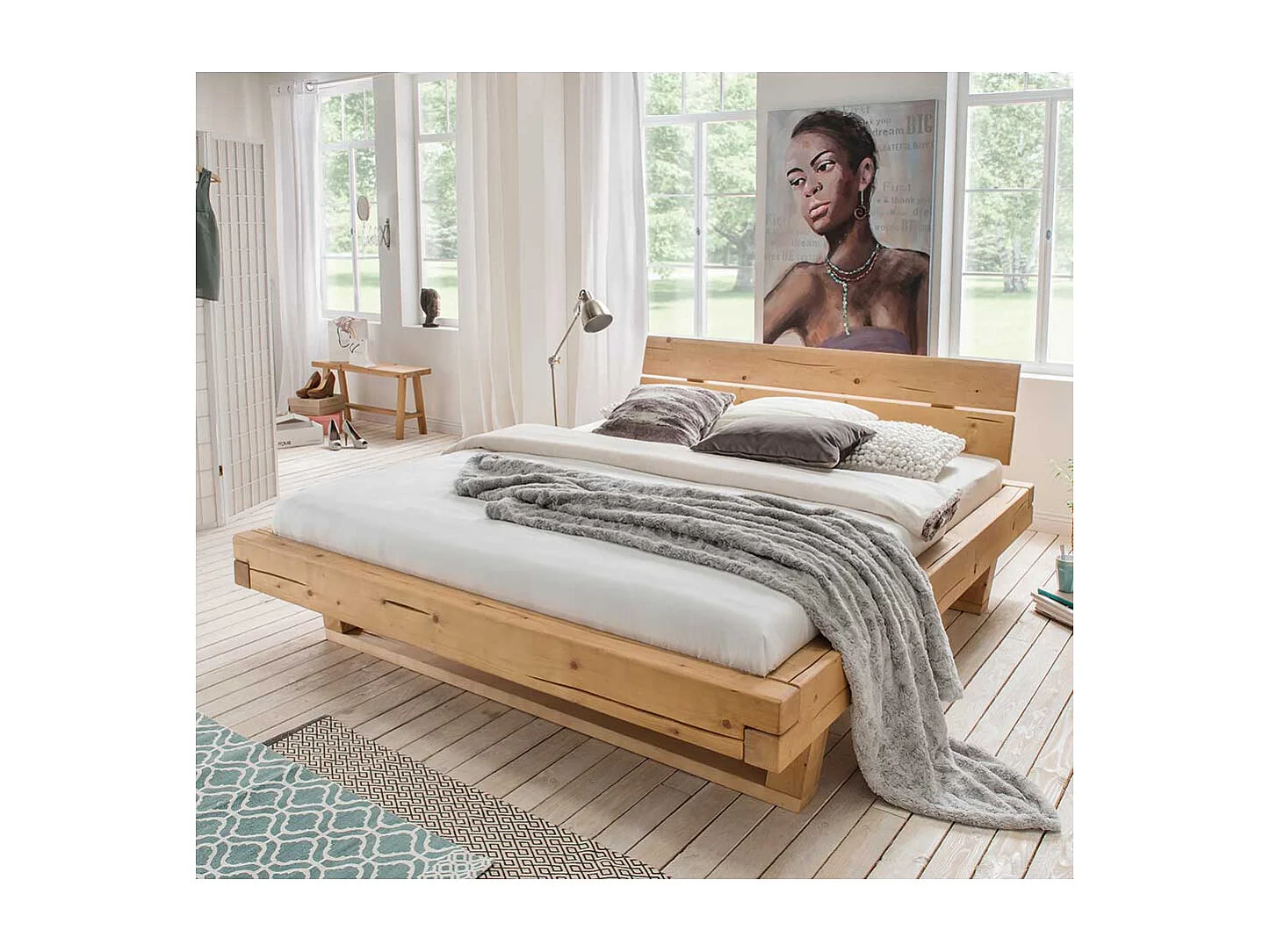 Holzdoppelbett Balken Gestell Fichte Massivholz