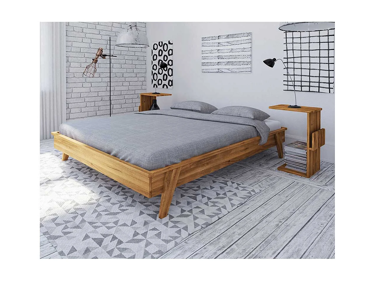 Tiefes Bett aus Wildeiche Massivholz Kopfteil (dreiteilig)