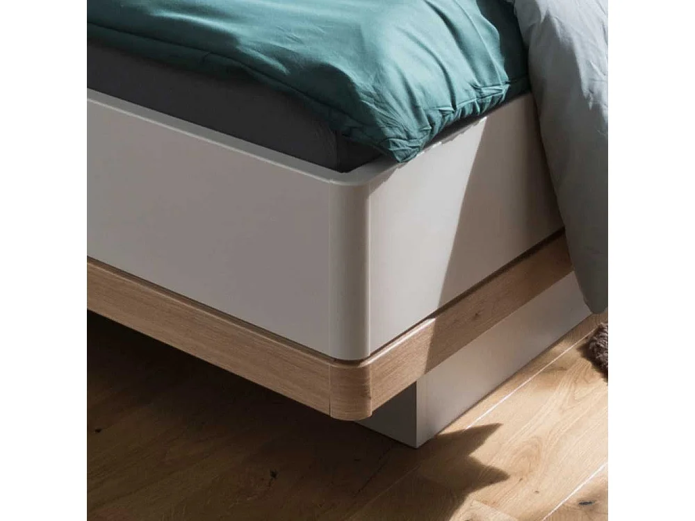Design Doppelbett in Beige und Eiche Bianco LED Beleuchtung