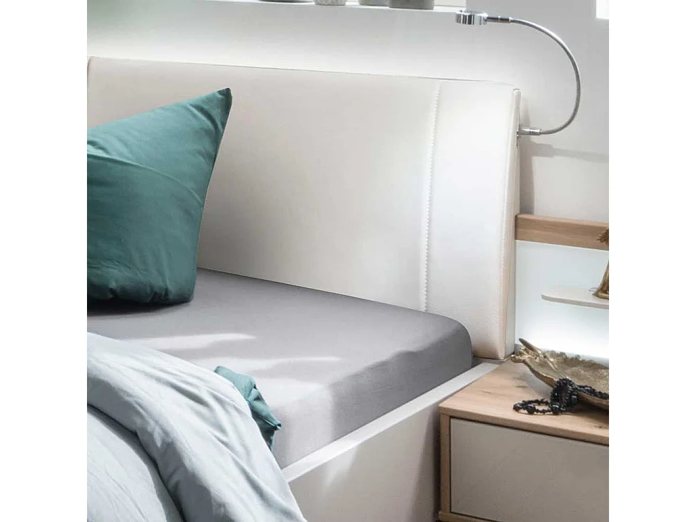 Design Doppelbett in Beige und Eiche Bianco LED Beleuchtung
