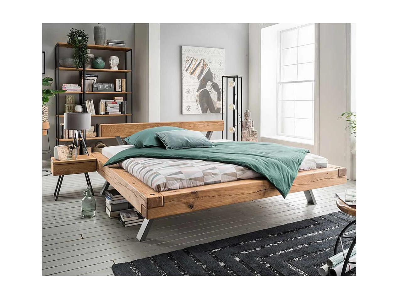 Balken Massivholzbett aus Wildeiche geölt Nachtkommoden (dreiteilig)