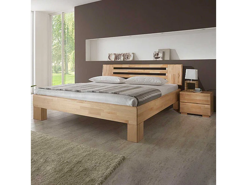Ehebett mit Nachtkommoden Kernbuche massiv (dreiteilig)