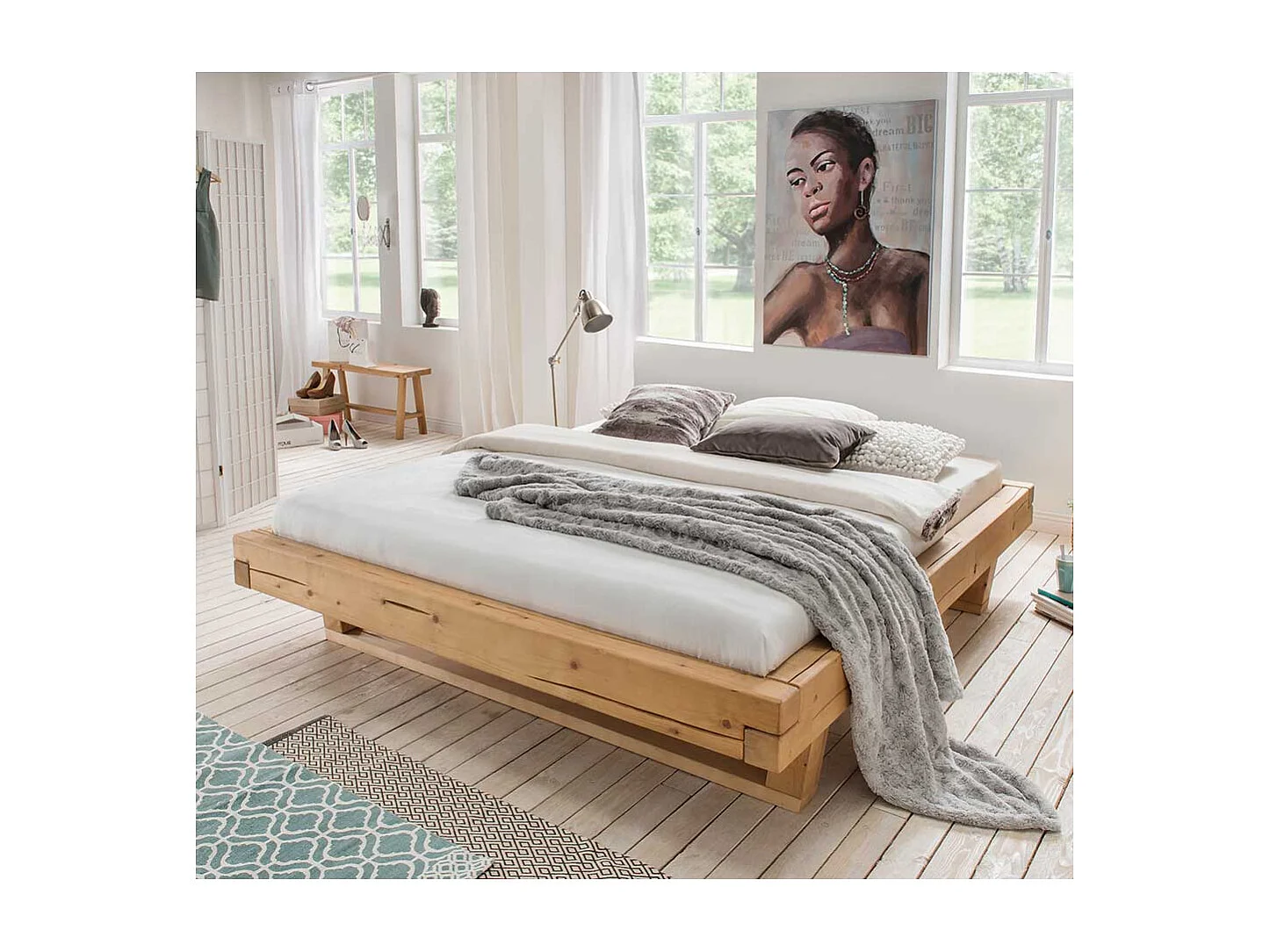 Massivholz Bettgestell aus Fichte Mittelsteg