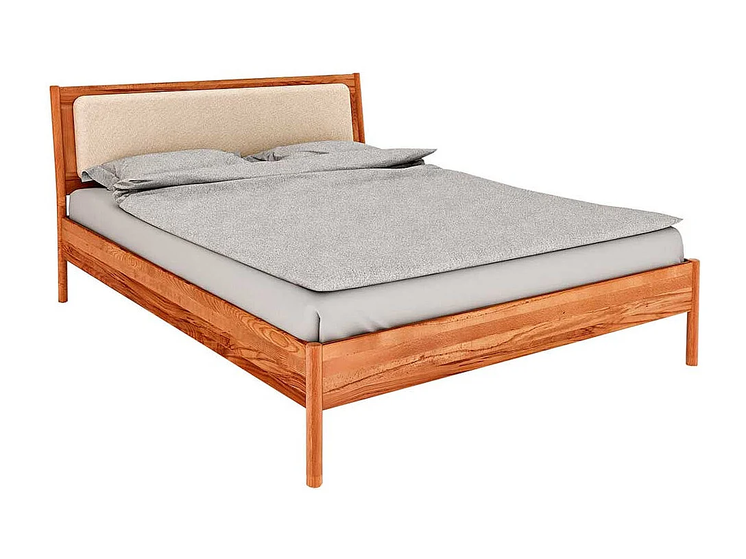 Wildbuche Holzbett mit Polster 38 cm Einstiegshöhe wahlweise mit Nachttisch