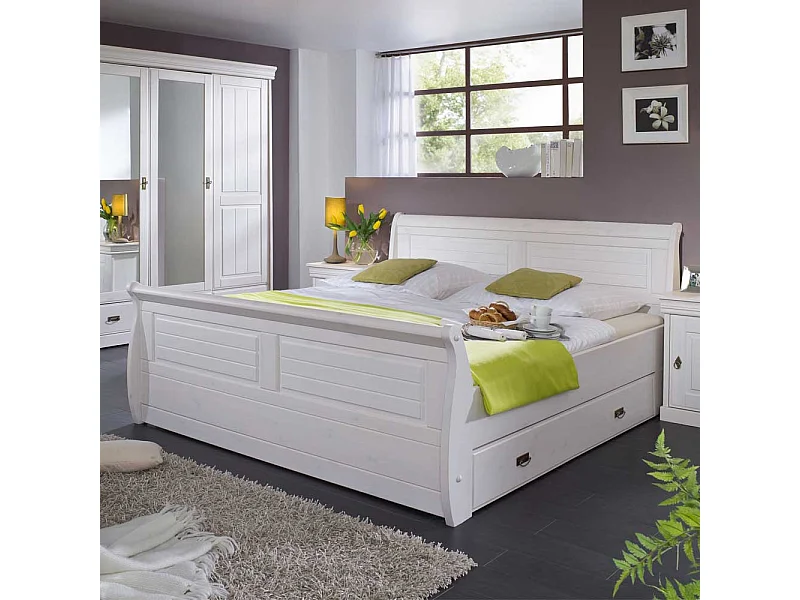 Massivholzbett in Weiß Kiefer