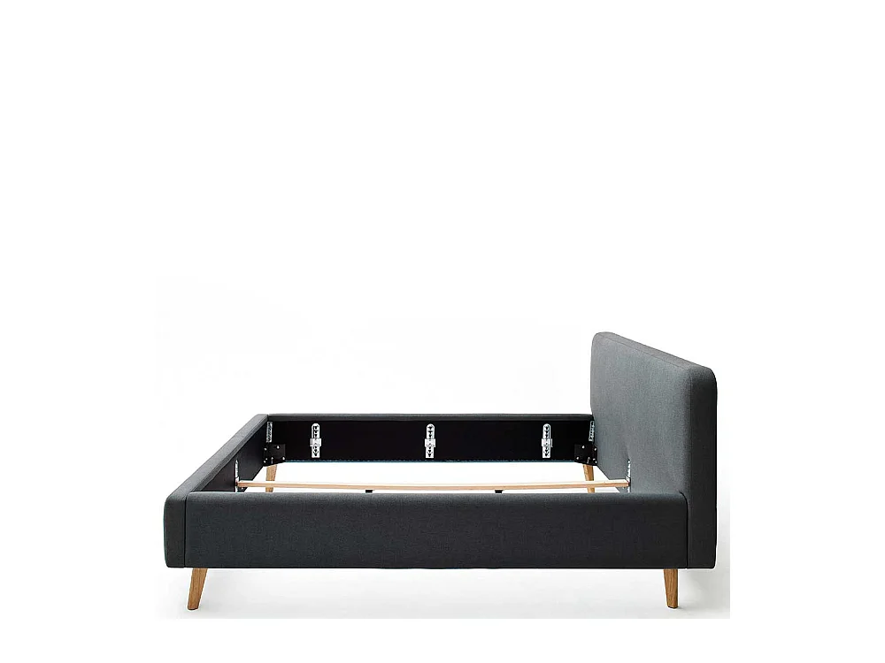 Polsterbettgestell in Anthrazit Webstoff 4-Fuß Gestell aus Massivholz