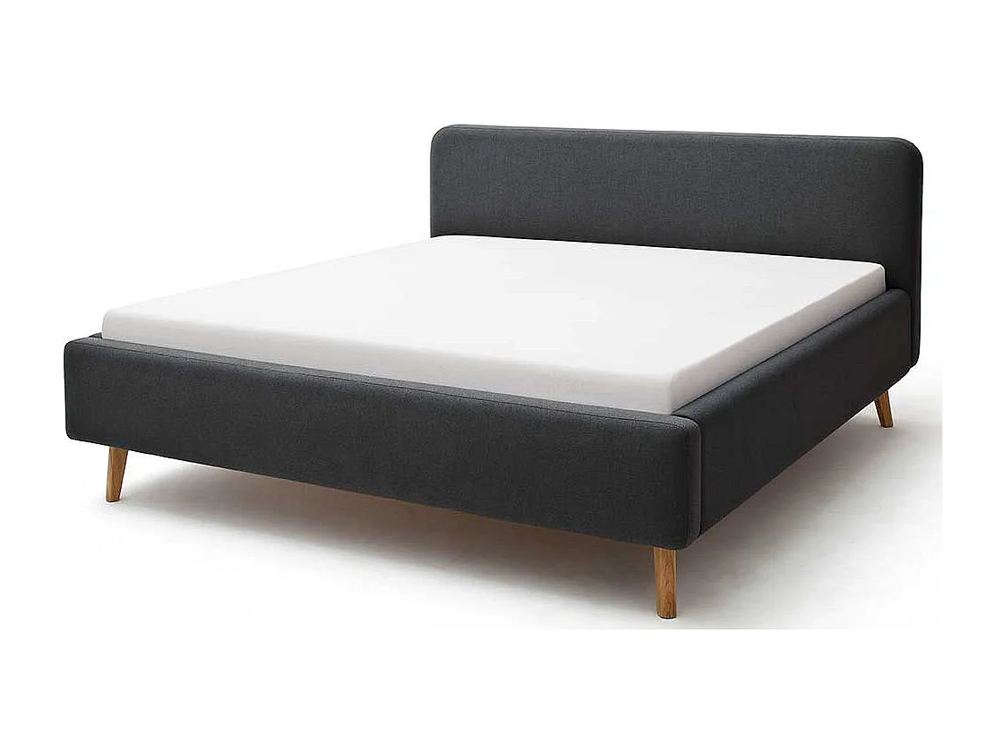 Polsterbettgestell in Anthrazit Webstoff 4-Fuß Gestell aus Massivholz