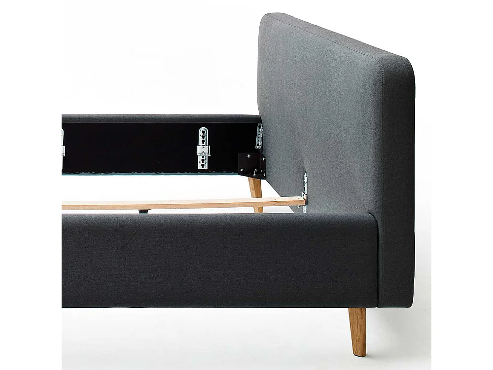 Polsterbettgestell in Anthrazit Webstoff 4-Fuß Gestell aus Massivholz