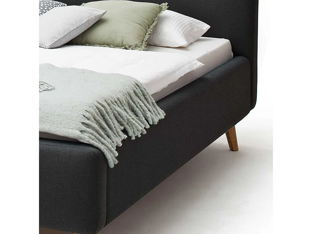 Polsterbettgestell in Anthrazit Webstoff 4-Fuß Gestell aus Massivholz