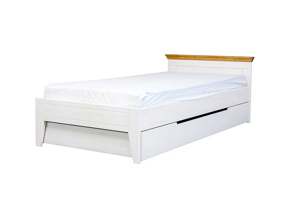 Bettgestell in Weiß und Eichefarben Kiefer Massivholz