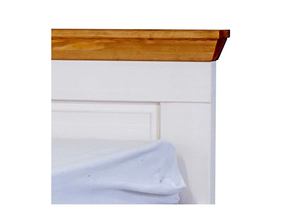 Bettgestell in Weiß und Eichefarben Kiefer Massivholz