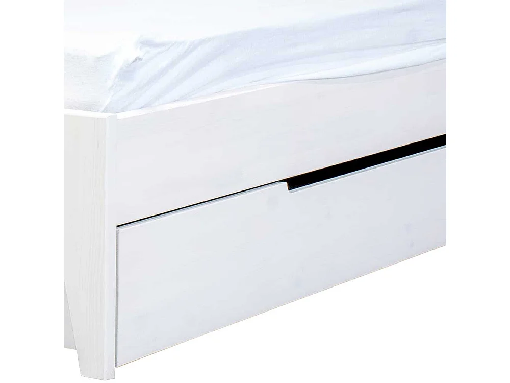 Bettgestell in Weiß und Eichefarben Kiefer Massivholz