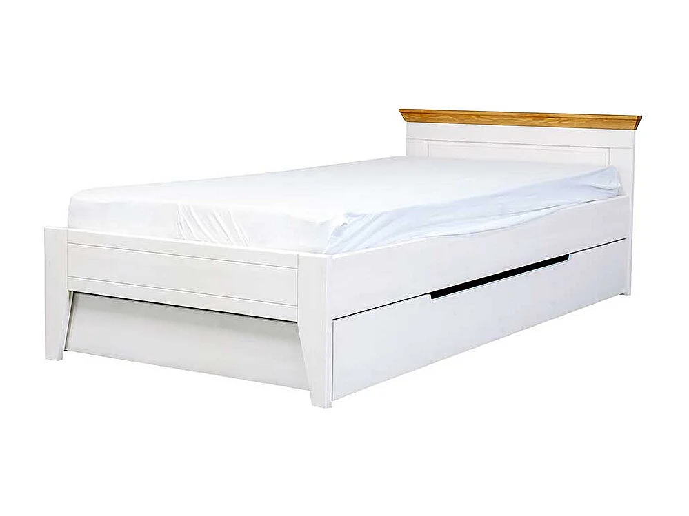 Bettgestell in Weiß und Eichefarben Kiefer Massivholz