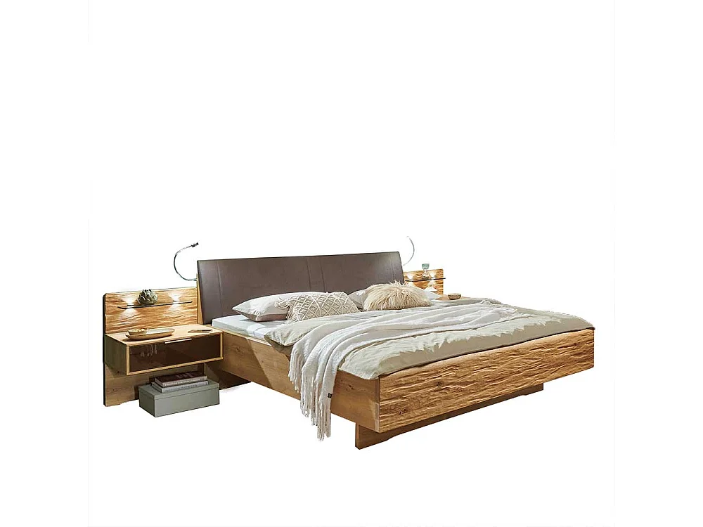 Doppelbett 48 cm Einstiegshöhe Eiche Bianco (dreiteilig)