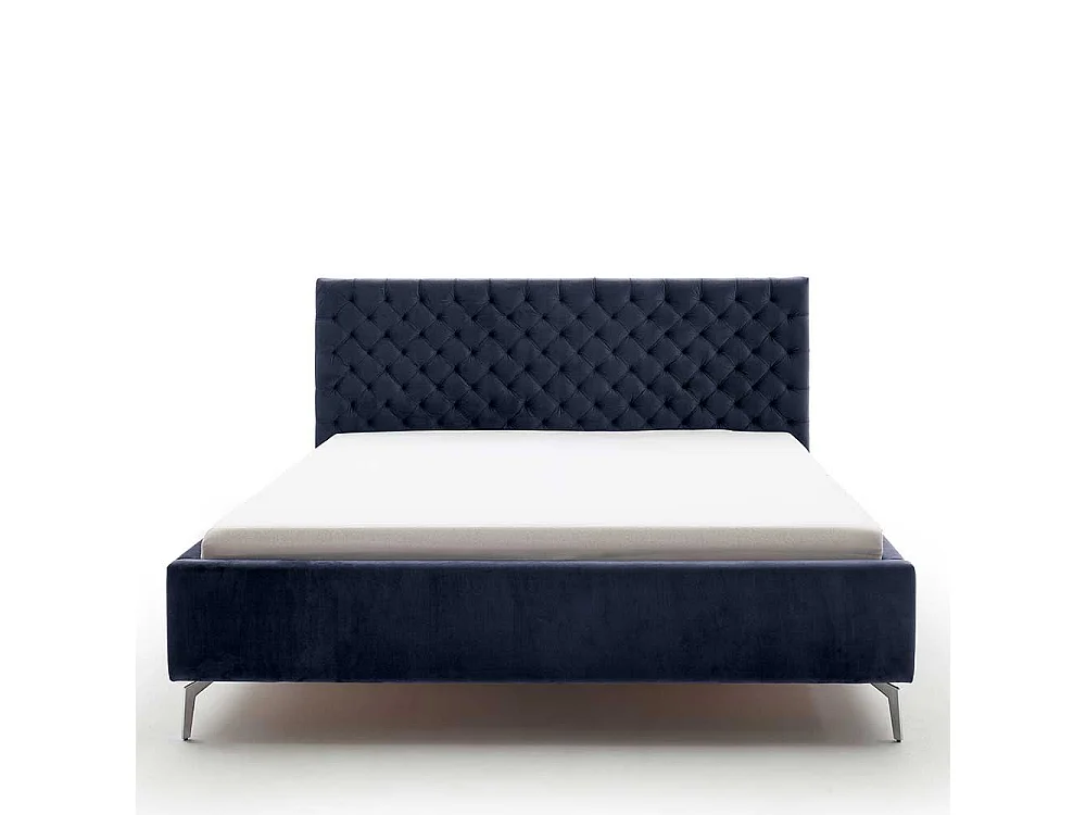 Komfortbett Stoff Blau aus Samt Gestell Metall Chrom