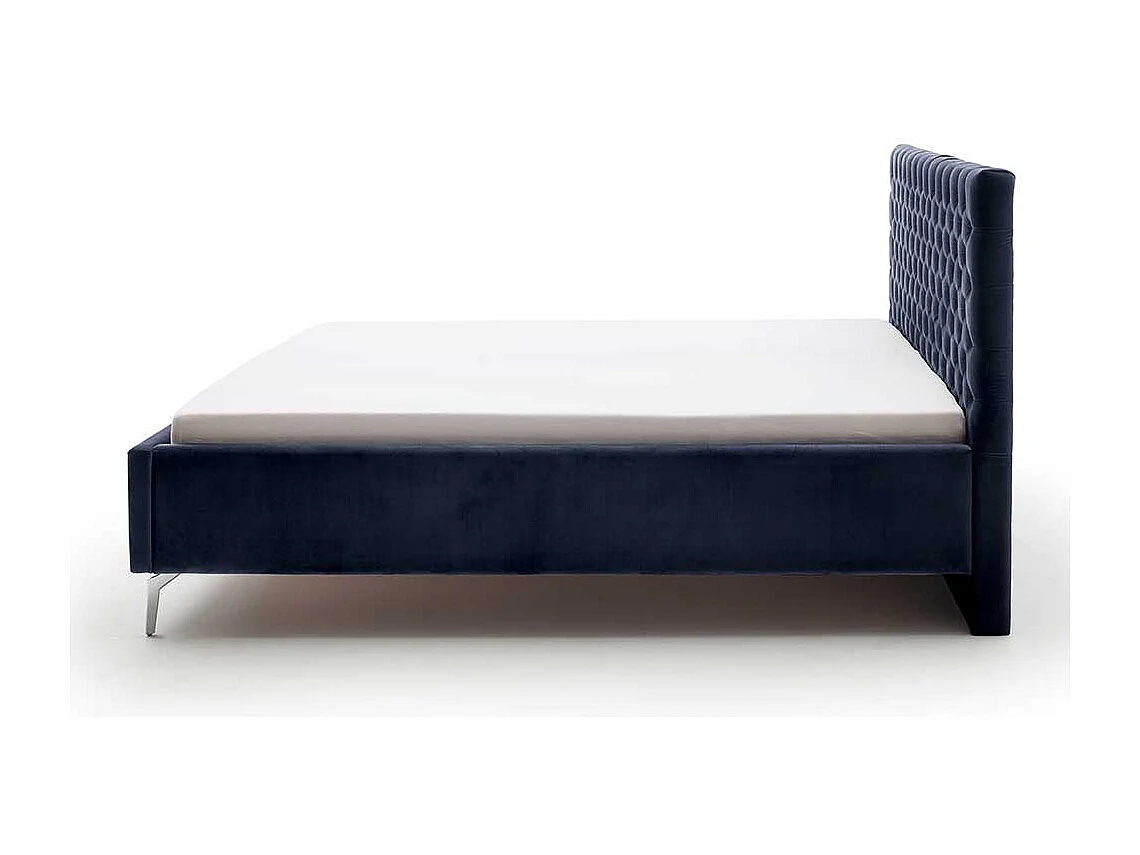 Komfortbett Stoff Blau aus Samt Gestell Metall Chrom