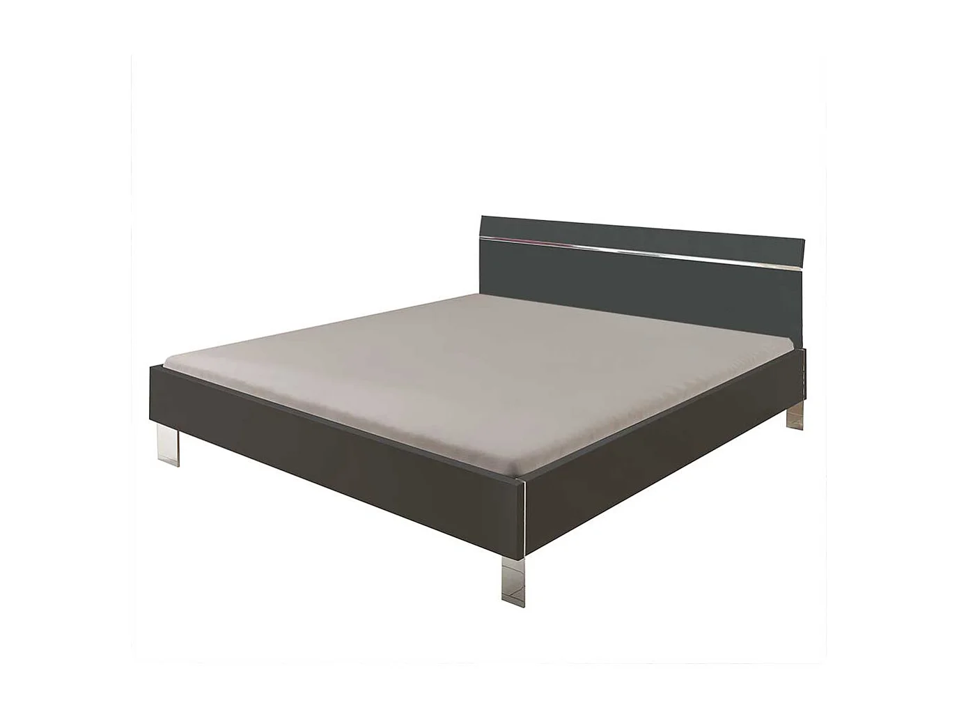 Bett in Dunkelgrau und Chromfarben Vierfußgestell aus Metall