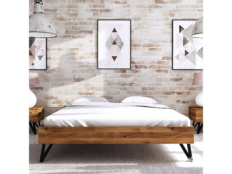 Futonbettgestell aus Wildeiche Massivholz Kopfteil