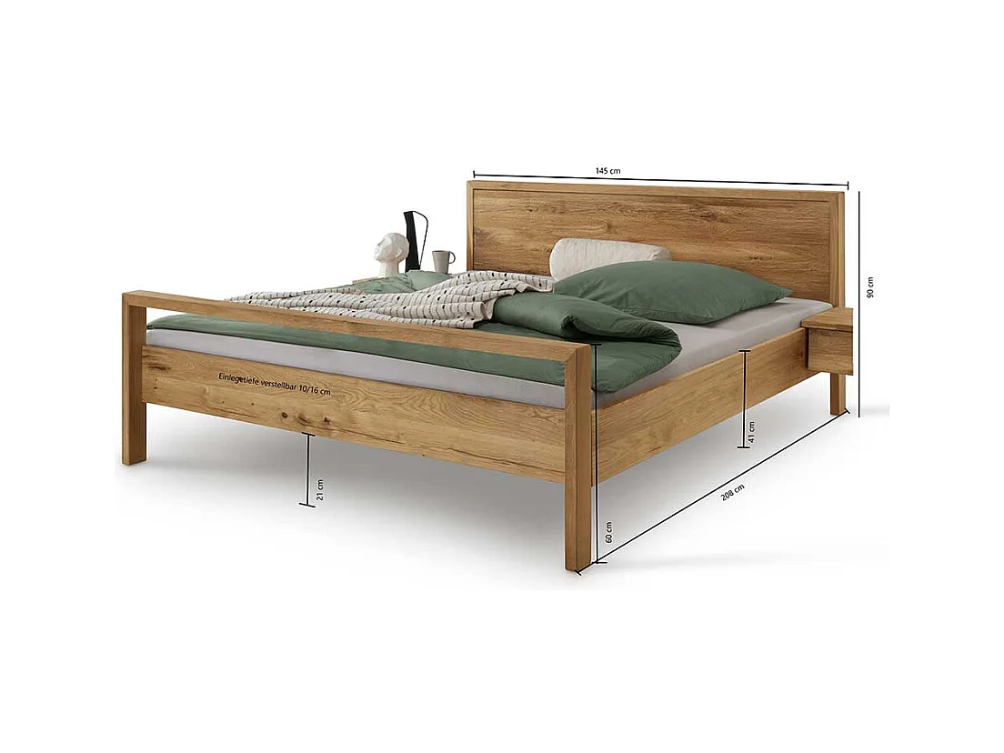 140x200 Bett mit Polsterkopfteil in Grau Wildeichefarben