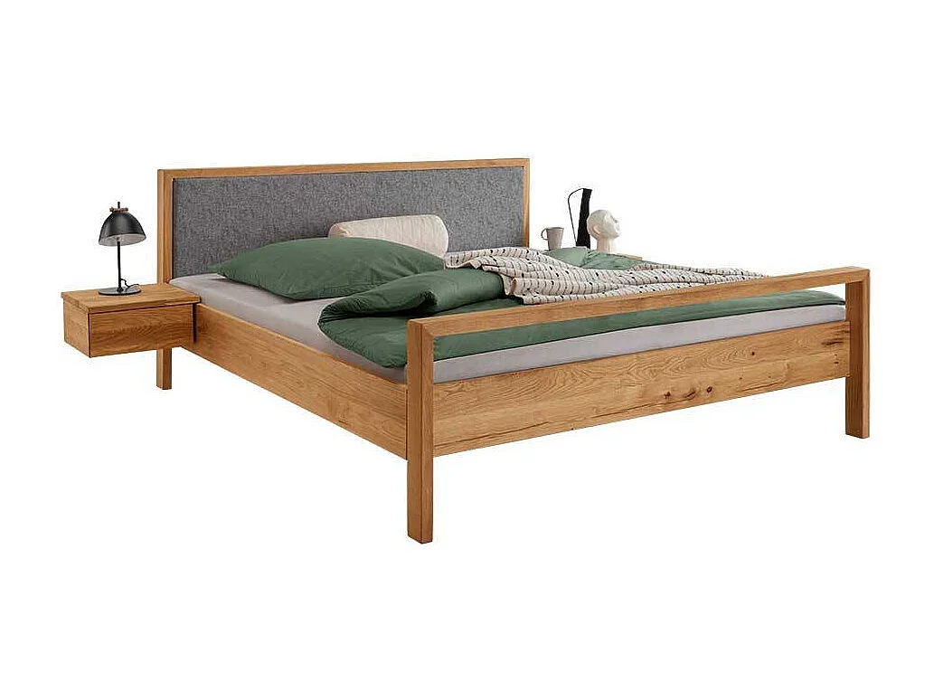140x200 Bett mit Polsterkopfteil in Grau Wildeichefarben