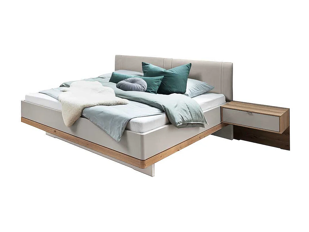 Komfortbett in Beige und Eiche Bianco Made in Germany (dreiteilig)