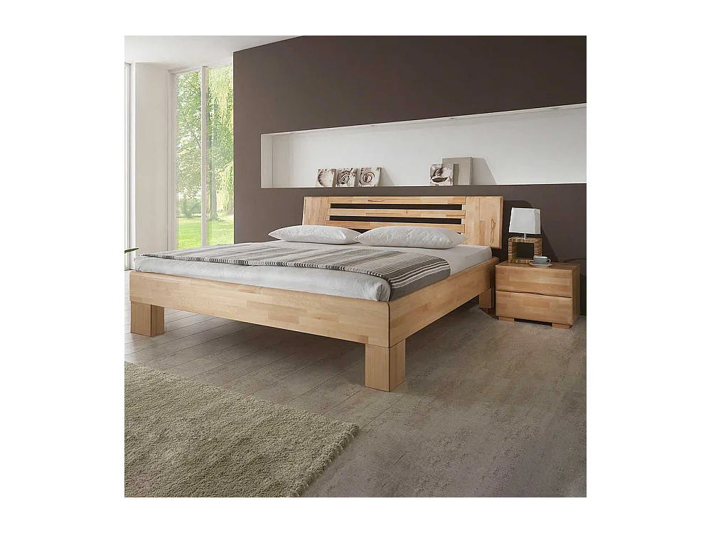 Ehebett mit Nachtkommoden Kernbuche massiv (dreiteilig)