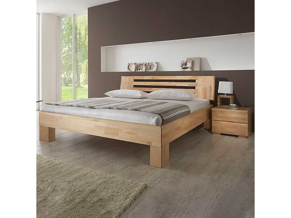 Ehebett mit Nachtkommoden Kernbuche massiv (dreiteilig)