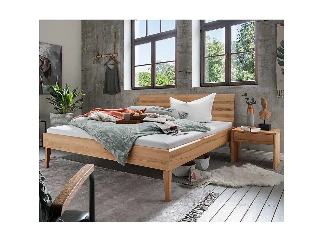 Kernbuche Massivbett mit Nachtkonsolen Oberfläche geölt (dreiteilig)