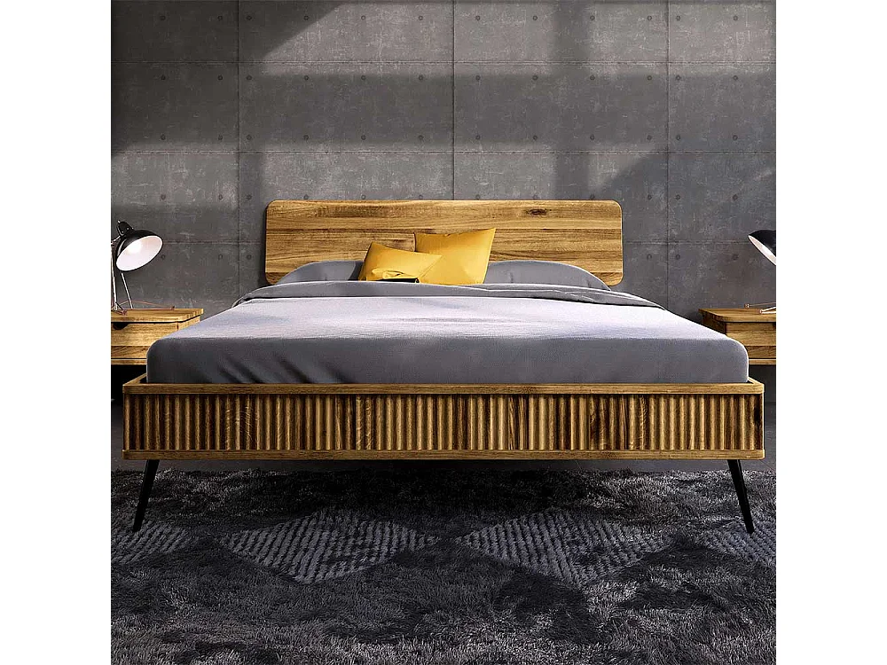 Holzbett mit Metallgestell aus Wildeiche und Stahl 41 cm Einstiegshöhe