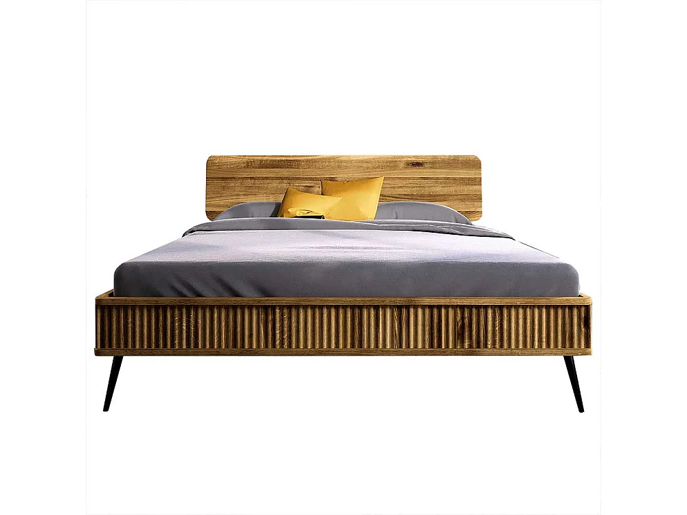 Holzbett mit Metallgestell aus Wildeiche und Stahl 41 cm Einstiegshöhe