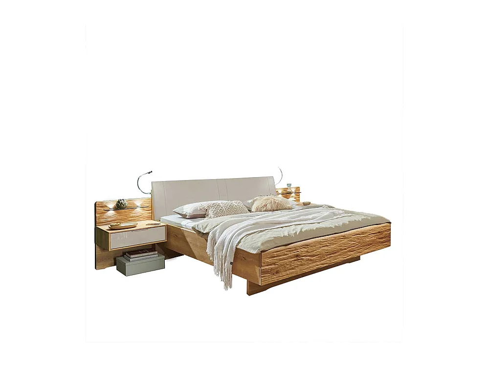 Bett mit Nachtkonsolen in Eiche Bianco Beige (dreiteilig)