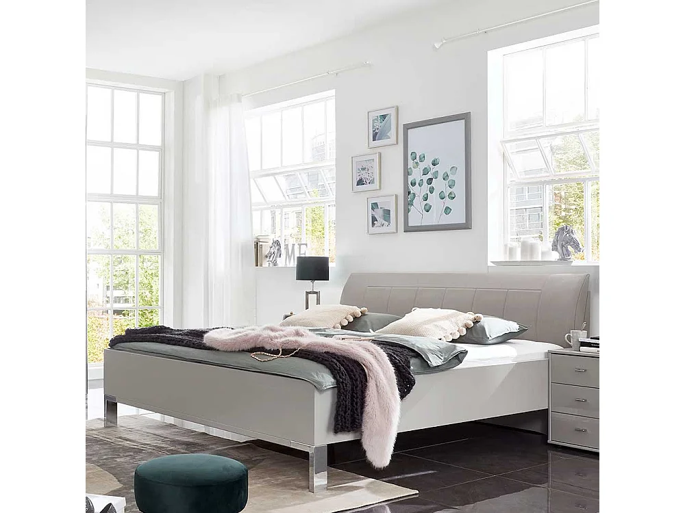 Bettrahmen in Hellgrau Polsterkopfteil