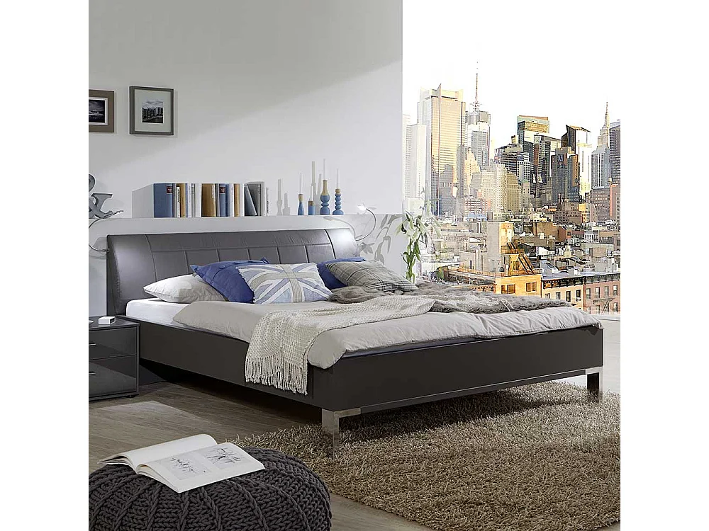 Polsterkopfteil Bett in Braun LED Beleuchtung