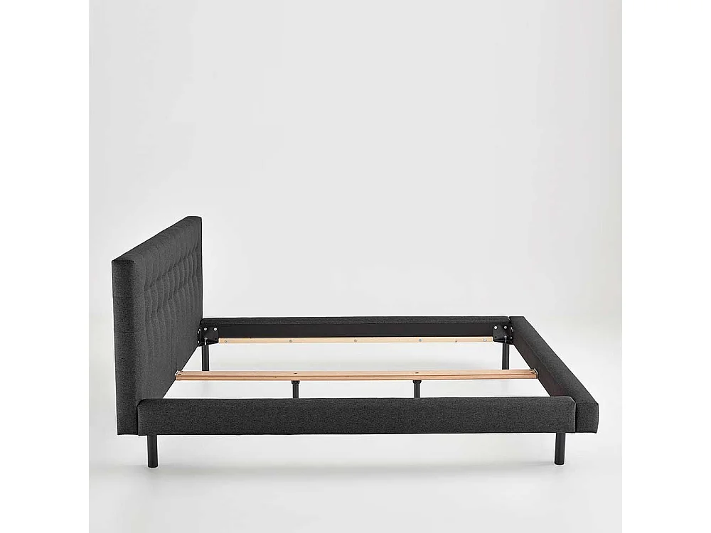 Polsterbettgestell in Dunkelgrau Stoff Vierfußgestell aus Holz